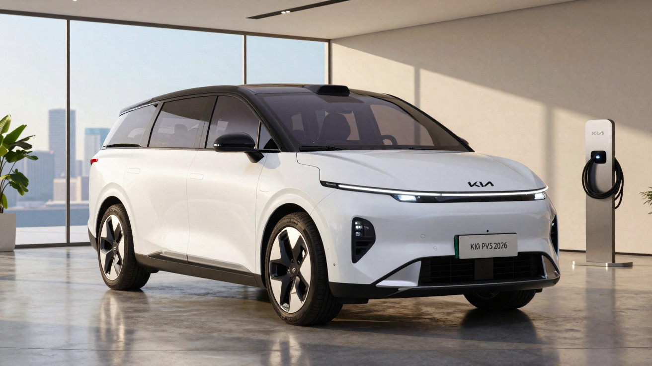 Veículo elétrico Kia EV6 branco estacionado num espaço interior moderno com estação de carregamento.